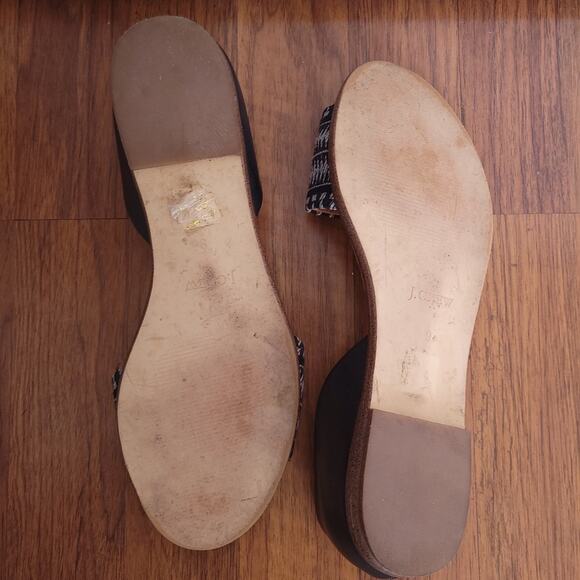 J. Crew F2028 Black Leather Striped Textile Women's Peep Toe D'Orsay Flats 9M - Picture 6 of 7